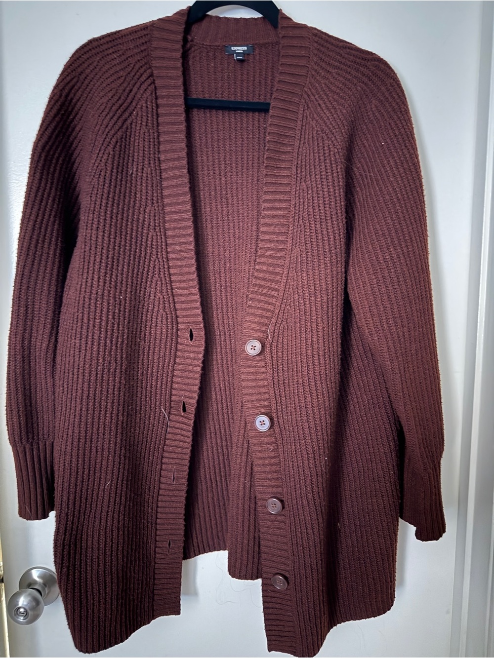 Express Ribbed Knit Cardigan in Rust - Picture 2 of 3